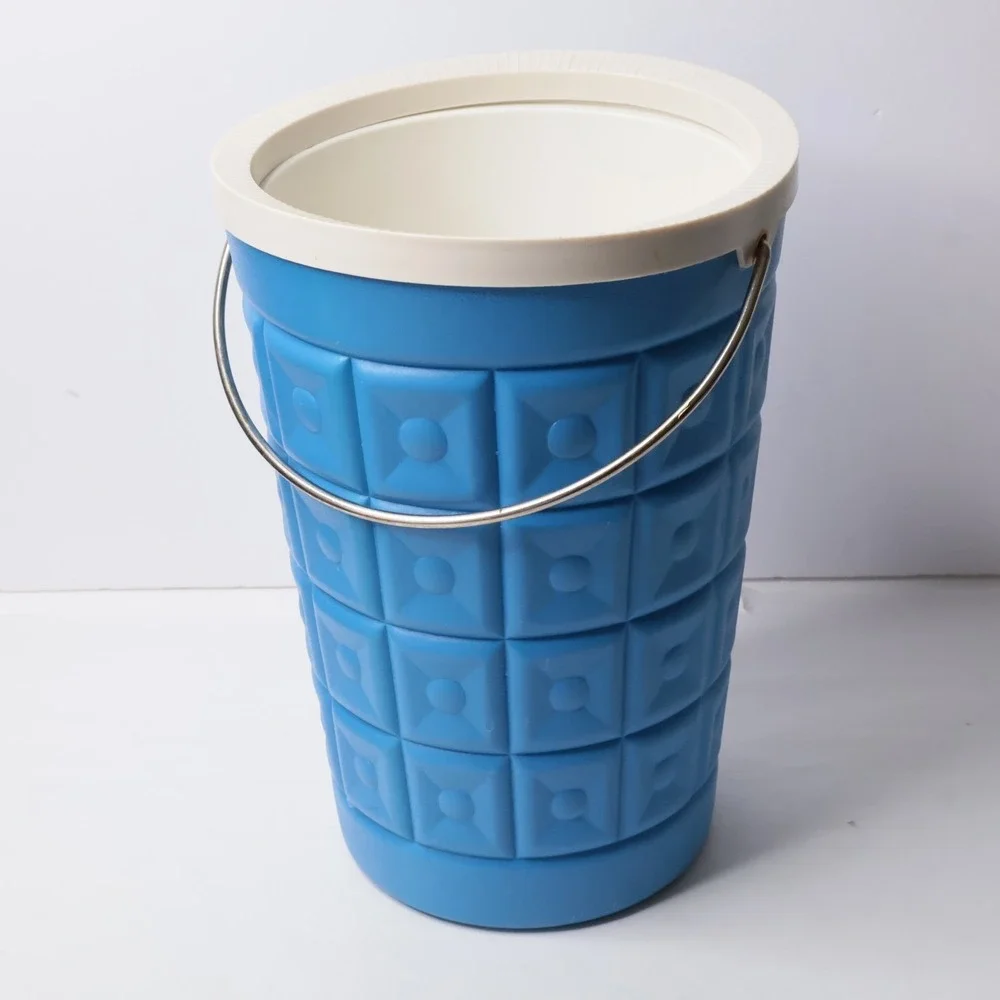 VTG Lustro Ware Blue Plastic Ice Bucket MCM Retro Geometric‎ Pattern w Lid SEE